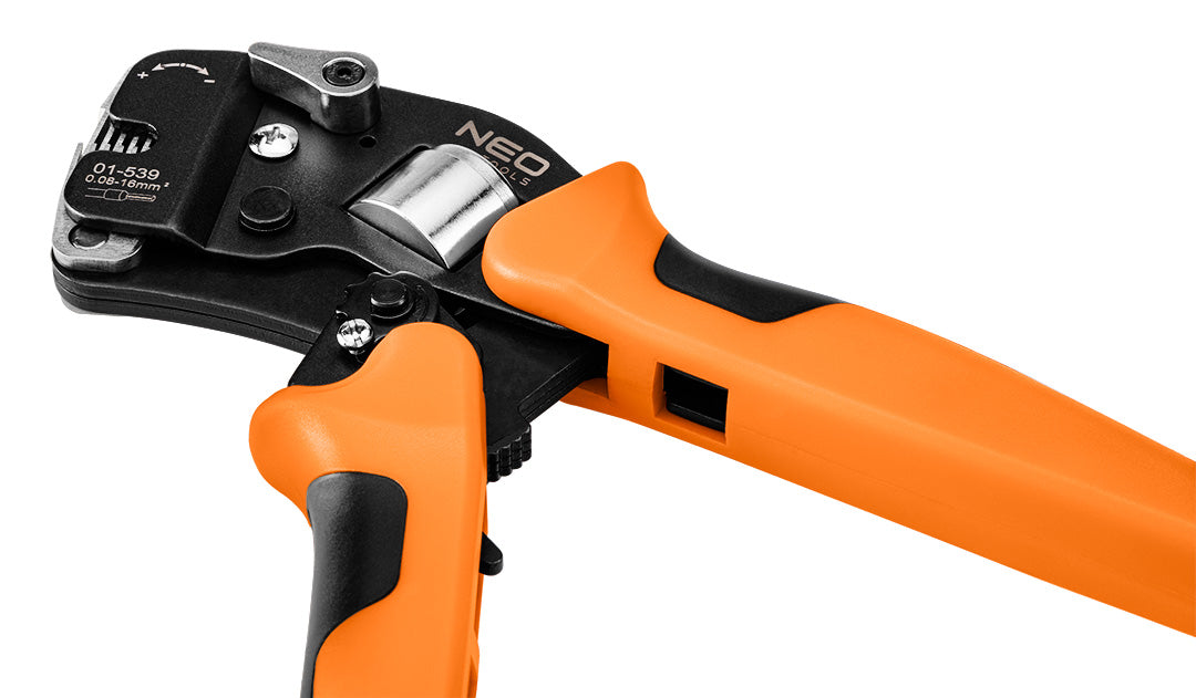 Krimpovacie kliešte CRV 230 mm, samonastavovacie 0,08 -16 mm2, AWG 26-5 od NEO TOOLS nájdeš na naravis.sk
