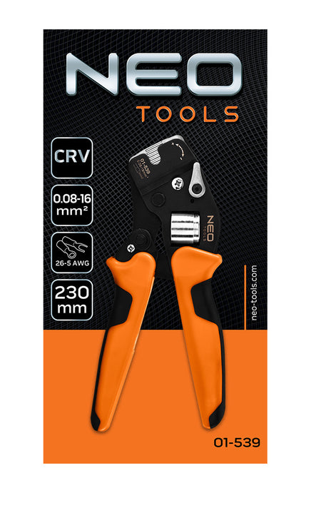 Krimpovacie kliešte CRV 230 mm, samonastavovacie 0,08 -16 mm2, AWG 26-5 od NEO TOOLS nájdeš na naravis.sk