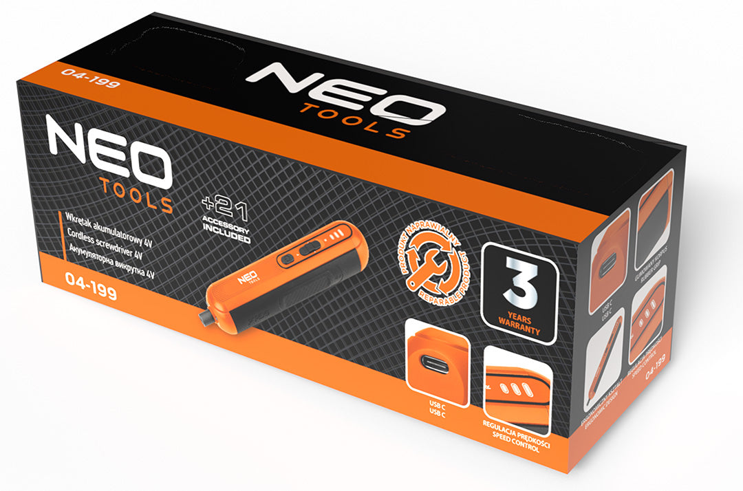 Akumulátorový skrutkovač 4V, Li-Ion, USB-C od NEO TOOLS nájdeš na naravis.sk