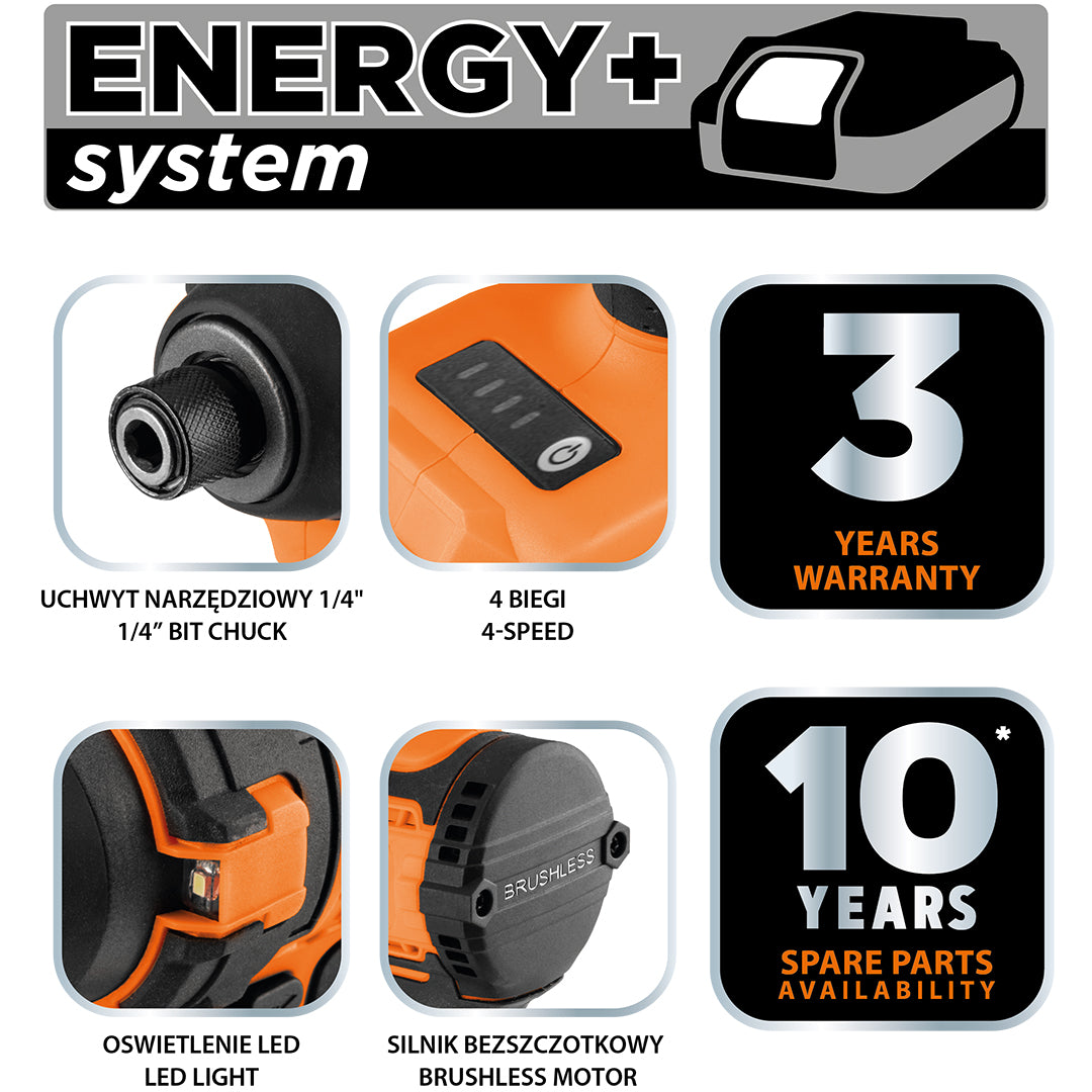 Bezkartáčový rázový uťahovák 18V, 300Nm, šesťhran ¼", kompaktný, Energy+, bez batérie od NEO TOOLS nájdeš na naravis.sk