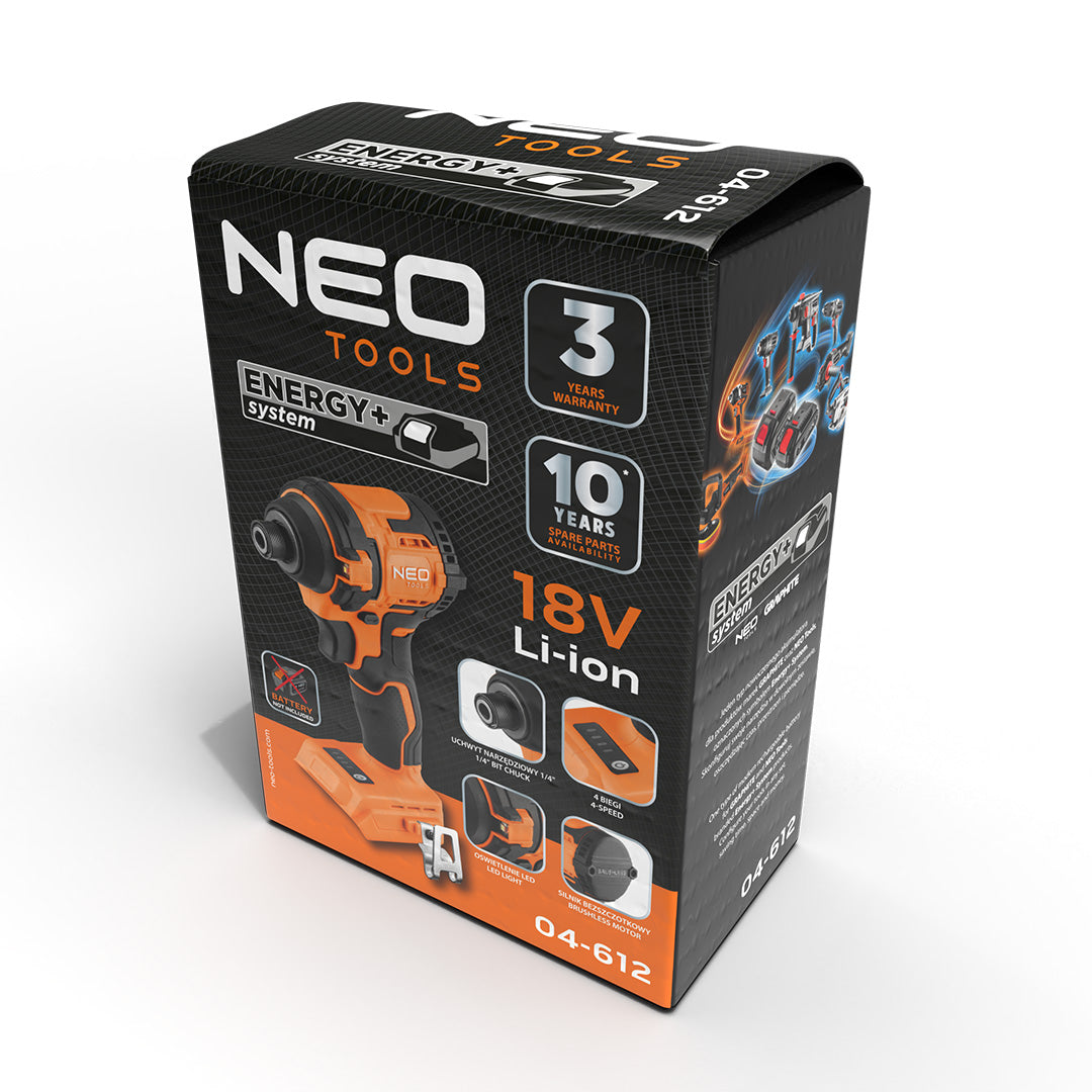 Bezkartáčový rázový uťahovák 18V, 300Nm, šesťhran ¼", kompaktný, Energy+, bez batérie od NEO TOOLS nájdeš na naravis.sk