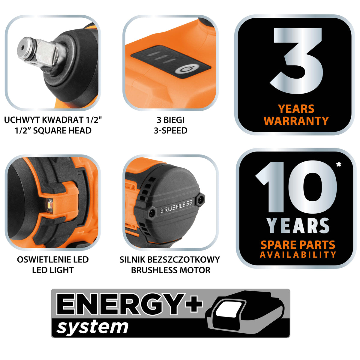 Bezkartáčový rázový kľúč 18 V, 350 Nm, ½", kompaktný, Energy+, bez batérie od NEO TOOLS nájdeš na naravis.sk