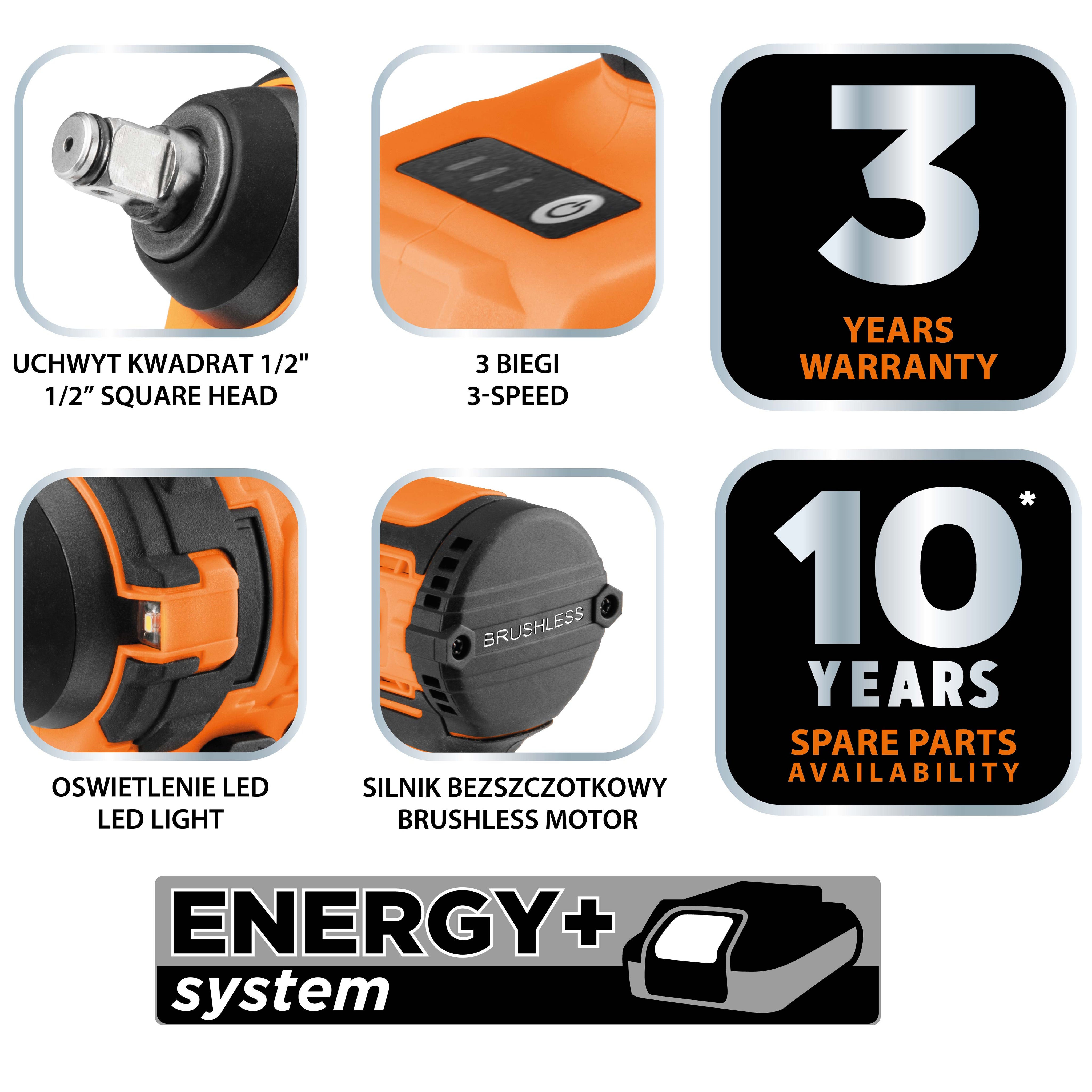 Bezkartáčový rázový kľúč 18 V, 350 Nm, ½", kompaktný, Energy+, bez batérie od NEO TOOLS nájdeš na naravis.sk