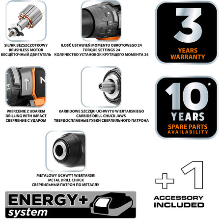 Bezkartáčový vŕtací skrutkovač s príklepom 100 Nm Energy+, bez batérie od NEO TOOLS nájdeš na naravis.sk