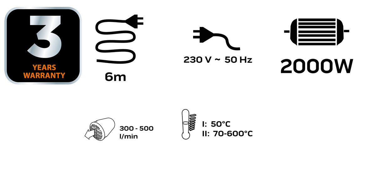 Teplovzd. pištoľ, 2000 W, tep. rozsah: I: 50ºC, II: 70-600ºC od NEO TOOLS nájdeš na naravis.sk