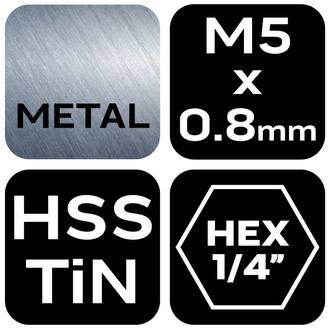 HSS TiN závitový vrták, M5x0,8 mm, šesťhranný od NEO TOOLS nájdeš na naravis.sk
