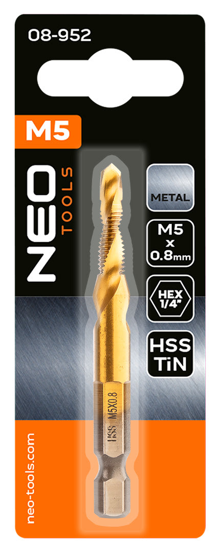 HSS TiN závitový vrták, M5x0,8 mm, šesťhranný od NEO TOOLS nájdeš na naravis.sk