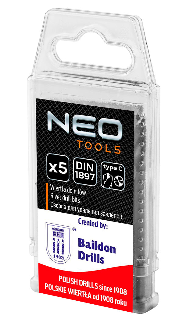 Vrtáky na nity, HSS, 2,5 - 6,5 mm, sada 5 ks od NEO TOOLS nájdeš na naravis.sk