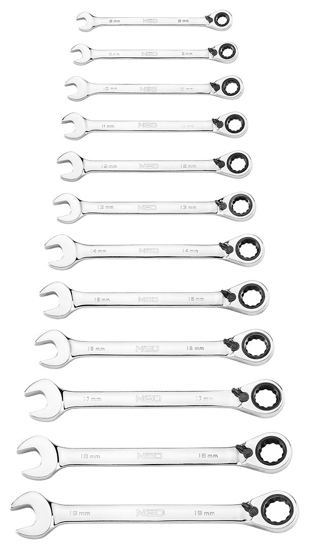 Ráčnový a kombinovaný kľúč, sada 12 kusov, 8 - 19 mm, mäkké puzdro od NEO TOOLS nájdeš na naravis.sk