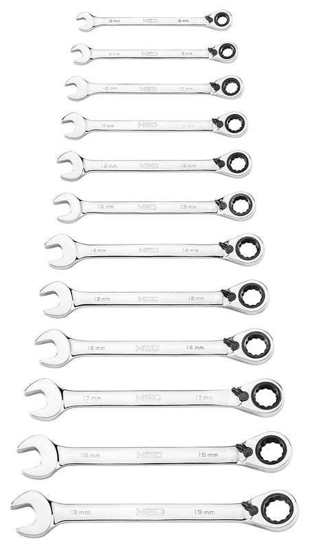 Ráčnový a kombinovaný kľúč, sada 12 kusov, 8 - 19 mm, mäkké puzdro od NEO TOOLS nájdeš na naravis.sk