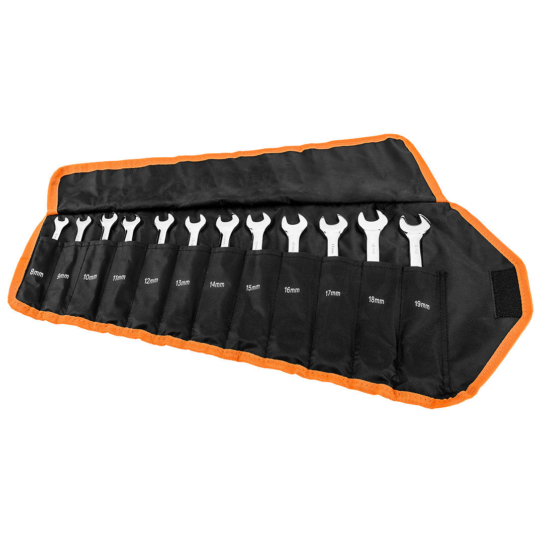 Ráčnový a kombinovaný kľúč, sada 12 kusov, 8 - 19 mm, mäkké puzdro od NEO TOOLS nájdeš na naravis.sk