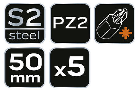 Rázové bity S2, 50 mm, PZ2 - 5 kusov. od NEO TOOLS nájdeš na naravis.sk