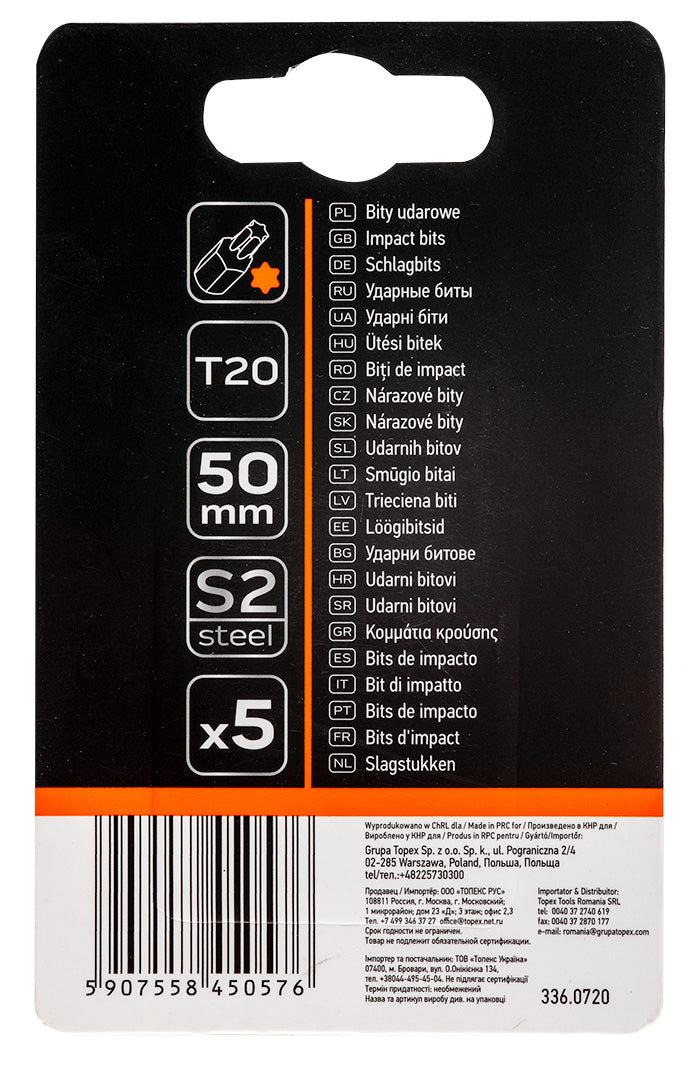 Rázové bity S2, 50 mm, T20 - 5 kusov. od NEO TOOLS nájdeš na naravis.sk