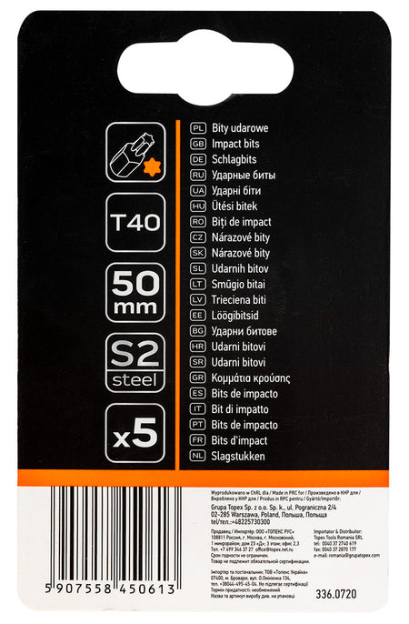 Rázové bity S2, 50 mm, T40 - 5 ks. od NEO TOOLS nájdeš na naravis.sk