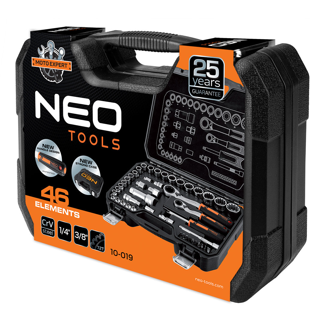 Sada priechodných nástrčných hlavíc 1/4", 3/8", 46 kusov, CrV od NEO TOOLS nájdeš na naravis.sk