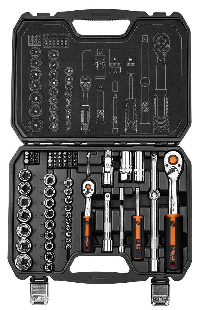 Sada nástrčných kľúčov 1/2", 1/4", 73 kusov, CrV od NEO TOOLS nájdeš na naravis.sk