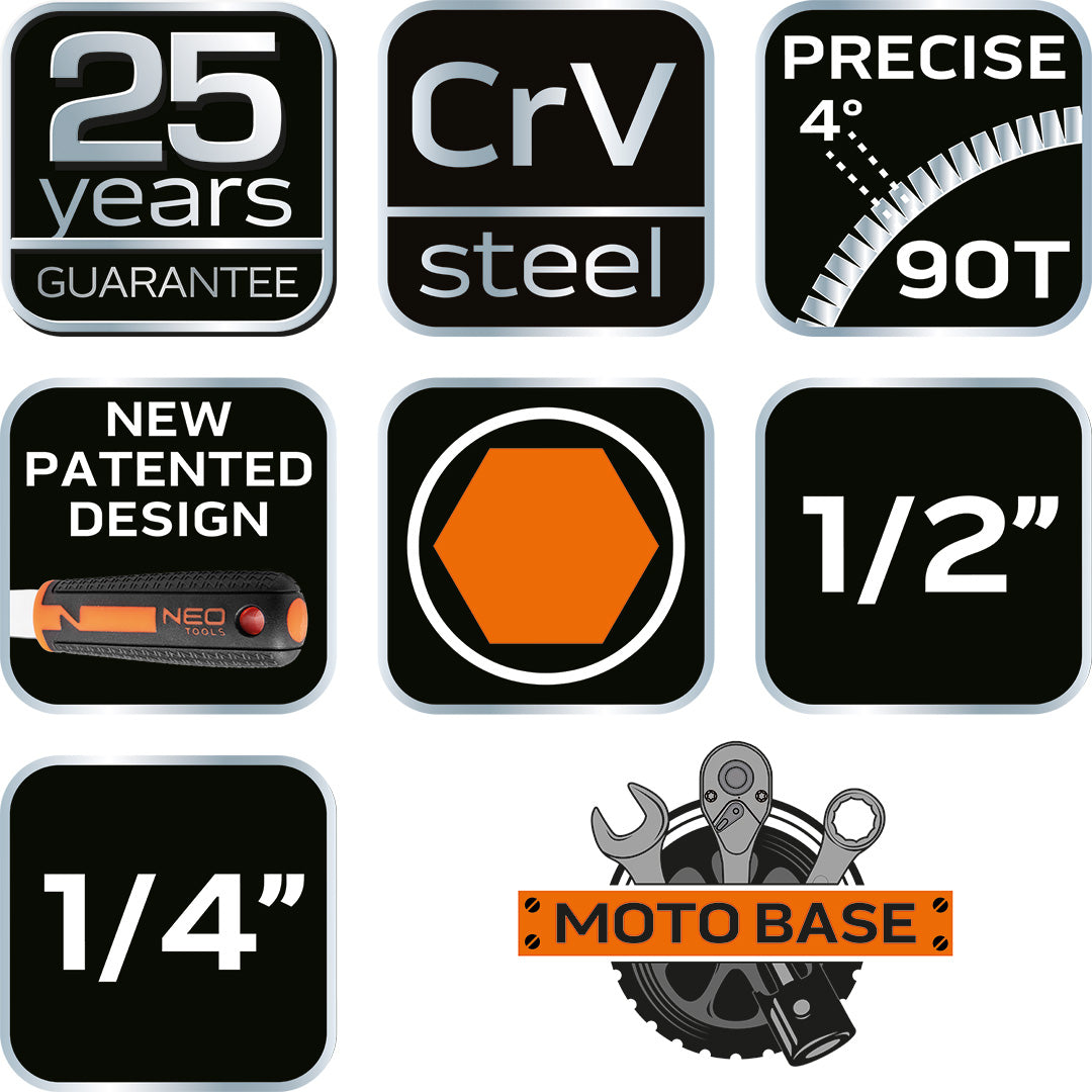 Sada nástrčných kľúčov 1/2", 1/4", 73 kusov, CrV od NEO TOOLS nájdeš na naravis.sk
