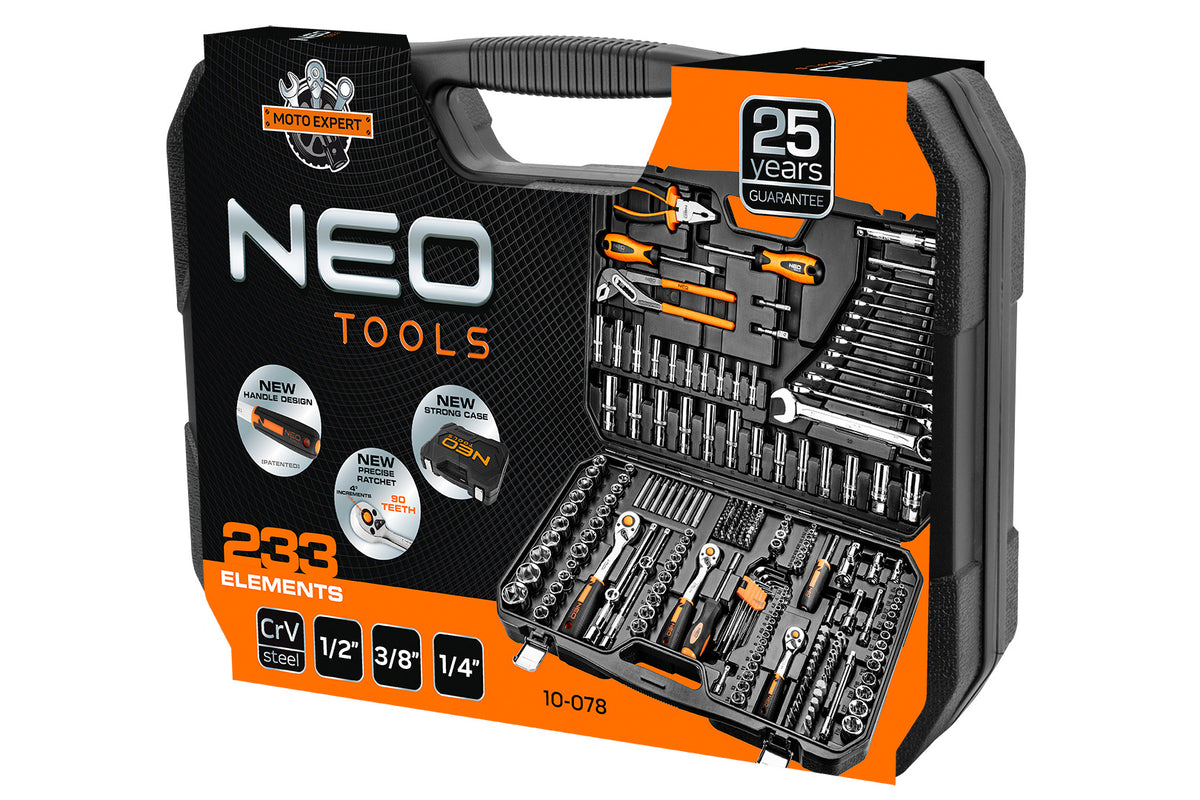 Sada nástrčných kľúčov 1/2", 3/8", 1/4", 233 kusov, CrV od NEO TOOLS nájdeš na naravis.sk