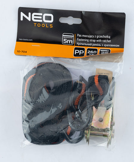 Upevňovací popruh s račňou 25 mm x 5 m, odolnosť 260 kg PP od NEO TOOLS nájdeš na naravis.sk