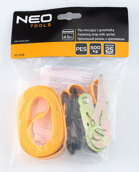 Uväzovací popruh s račňou 25 mm x 4,5 m, odolný voči 500 kg PES od NEO TOOLS nájdeš na naravis.sk