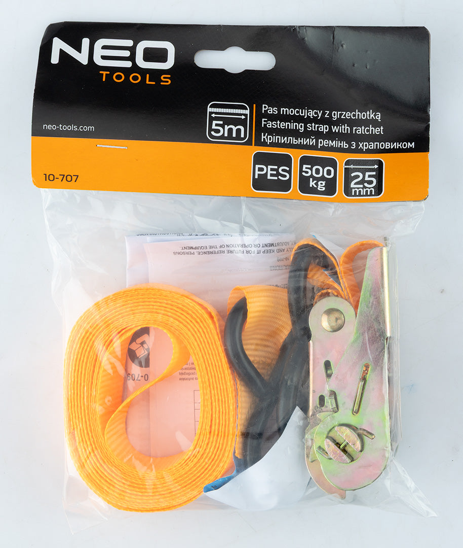 Uväzovací popruh s račňou 25 mm x 5 m, odolný voči 500 kg PES od NEO TOOLS nájdeš na naravis.sk