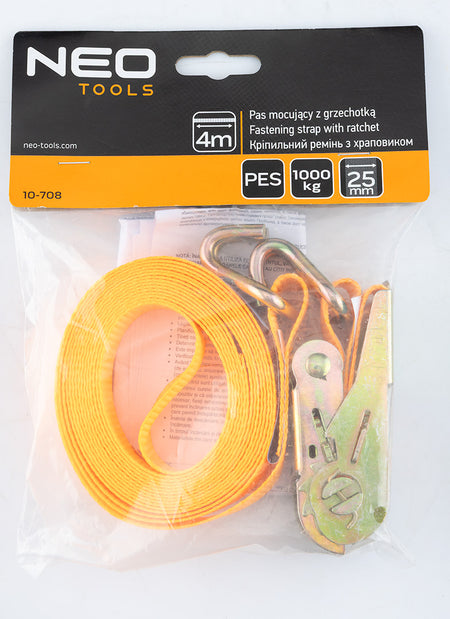 Uväzovací popruh s račňou 25 mm x 4 m, odolný voči 1000 kg PES od NEO TOOLS nájdeš na naravis.sk