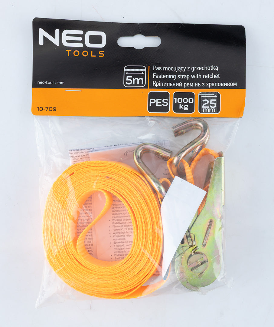 Uväzovací popruh s račňou 25 mm x 5 m, odolný voči 1000 kg PES od NEO TOOLS nájdeš na naravis.sk