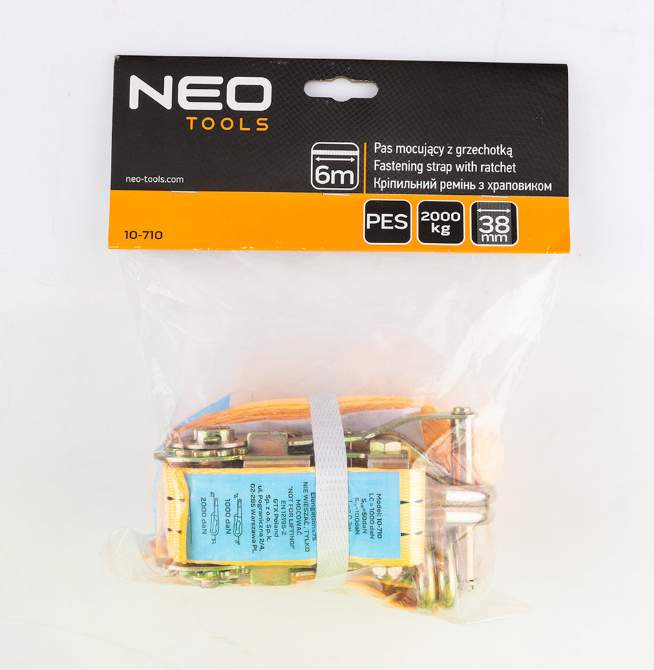Upevňovací popruh s račňou 38 mm x 6 m, odolnosť 2000 kg PES od NEO TOOLS nájdeš na naravis.sk