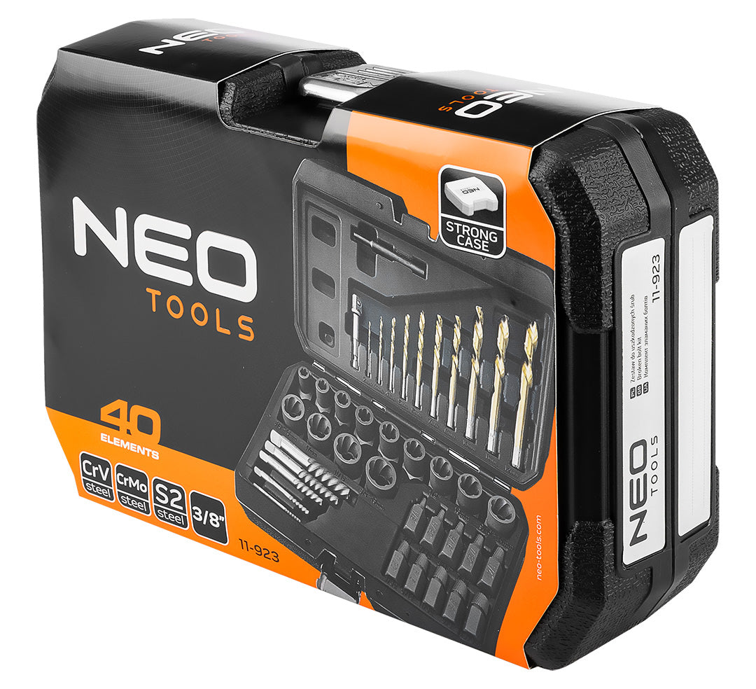 sada na zlomené skrutky (s vrtákmi a vyťahovačom skrutiek), 40 kusov od NEO TOOLS nájdeš na naravis.sk