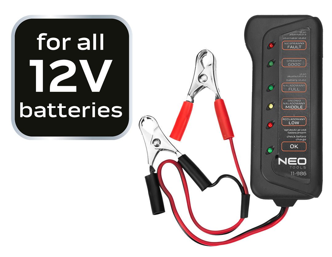 Tester batérií a nabíjania 12 V LED od NEO TOOLS nájdeš na naravis.sk