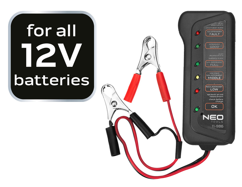 Tester batérií a nabíjania 12 V LED od NEO TOOLS nájdeš na naravis.sk