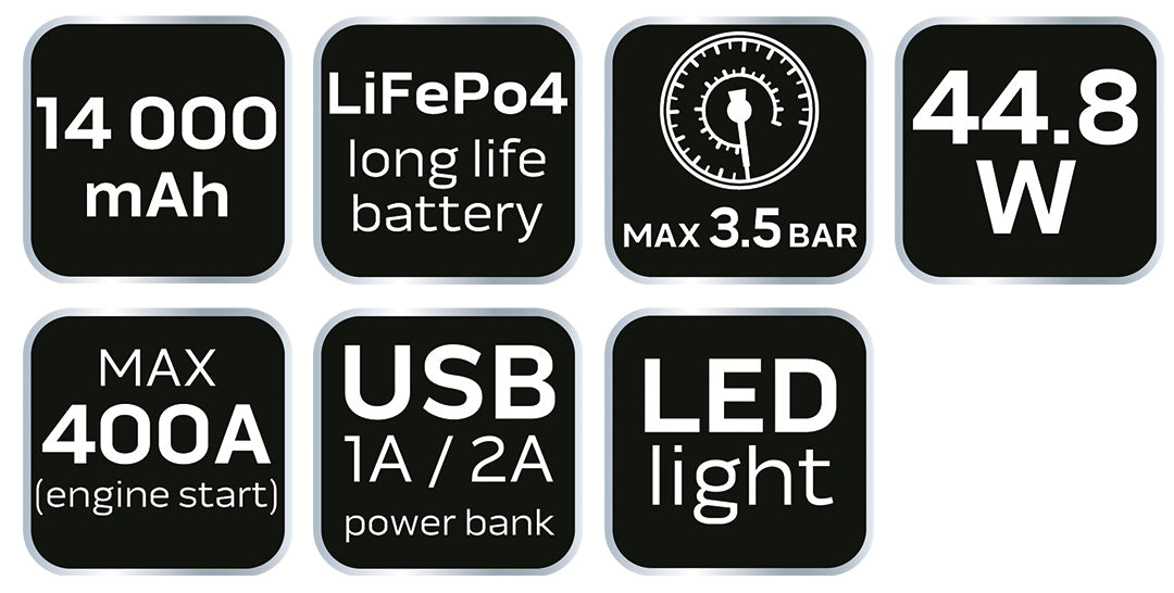 Jump štartér, power banka - 14 Ah, kompresor 3.5BAR, baterka od NEO TOOLS nájdeš na naravis.sk