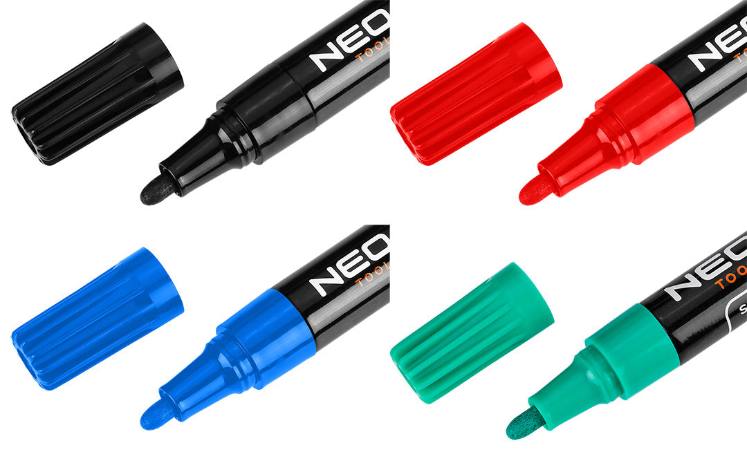 Hrubý stavebný popisovač, 4 farby, permanentný, vodeodolný, lak, hliník, 4 ks od NEO TOOLS nájdeš na naravis.sk