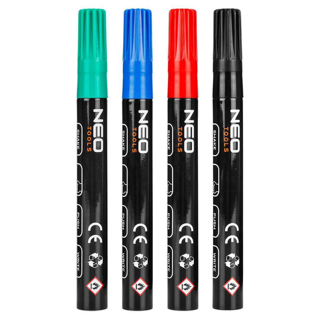 Hrubý stavebný popisovač, 4 farby, permanentný, vodeodolný, lak, hliník, 4 ks od NEO TOOLS nájdeš na naravis.sk