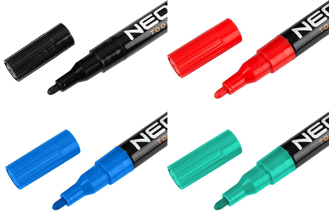 Stavebný popisovač, 4 farby, permanentný, vodeodolný, lak, hliník, 4 ks od NEO TOOLS nájdeš na naravis.sk