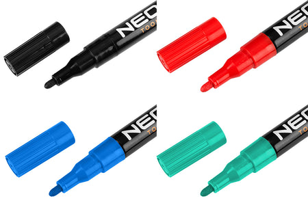 Stavebný popisovač, 4 farby, permanentný, vodeodolný, lak, hliník, 4 ks od NEO TOOLS nájdeš na naravis.sk