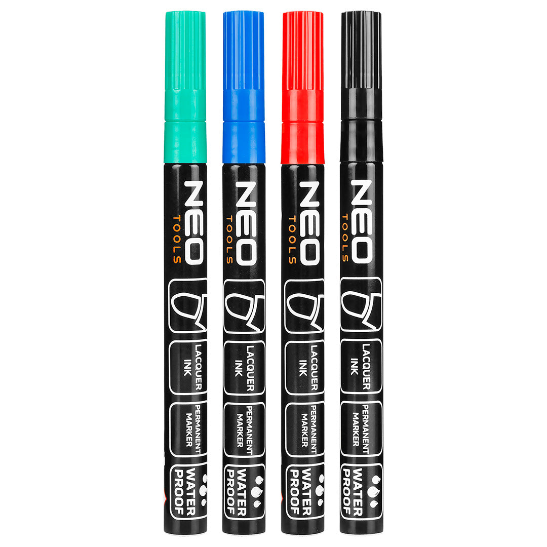 Stavebný popisovač, 4 farby, permanentný, vodeodolný, lak, hliník, 4 ks od NEO TOOLS nájdeš na naravis.sk