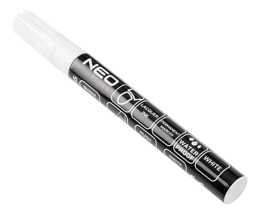 Stavebný popisovač, biely, permanentný, vodeodolný, lak, hliník, násobky po 12 ks. od NEO TOOLS nájdeš na naravis.sk