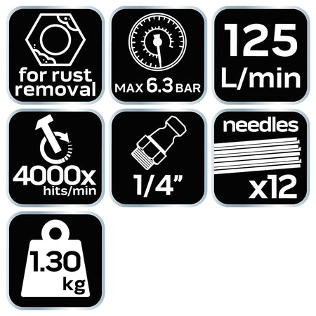 Pneumatické kladivo na hrdzu a zvarové švy 12 x 3 mm od NEO TOOLS nájdeš na naravis.sk