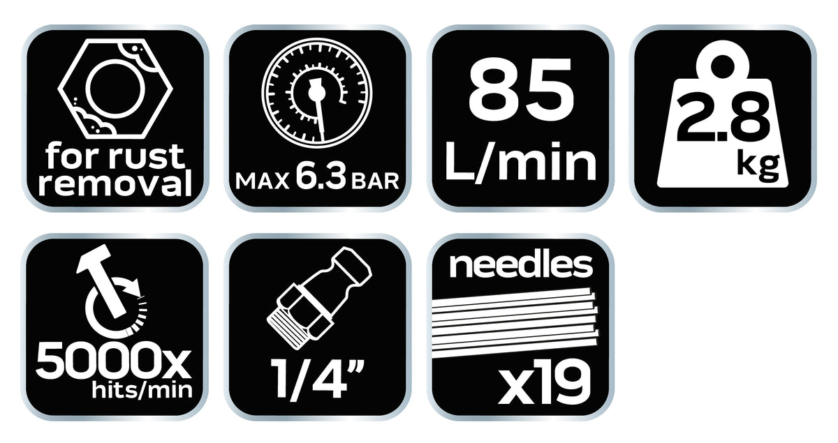 Pneumatické kladivo na hrdzu a zvarové švy, 19 x 3 mm od NEO TOOLS nájdeš na naravis.sk