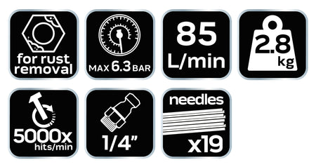Pneumatické kladivo na hrdzu a zvarové švy, 19 x 3 mm od NEO TOOLS nájdeš na naravis.sk