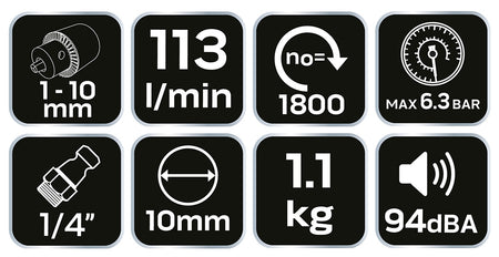 Pneumatická vŕtačka, 10 mm, 1800 otáčok za minútu od NEO TOOLS nájdeš na naravis.sk