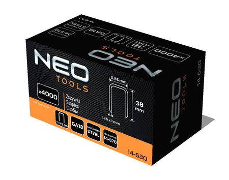 Pozinkované sponky pre pneumatické sponkovačky (14-570), GA18, typ 90 (4K), dĺžka 38 mm, 4000 s od NEO TOOLS nájdeš na naravis.sk