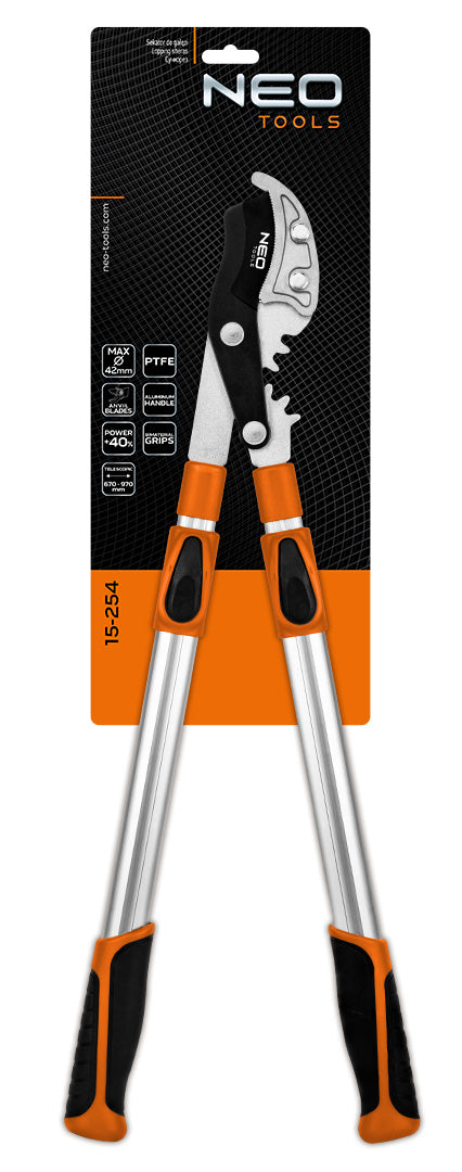Kovadlinkový orezávač konárov 670 mm, dosah do 42 mm, s prevodom, ktorý zvyšuje prítlak o 40 %, od NEO TOOLS nájdeš na naravis.sk