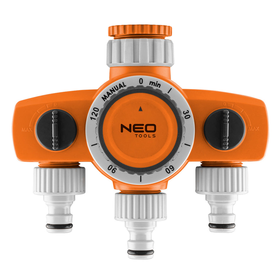 Trojventilový rozdeľovač, 2 výstupy s vypínaním, jeden s časovačom od NEO TOOLS nájdeš na naravis.sk