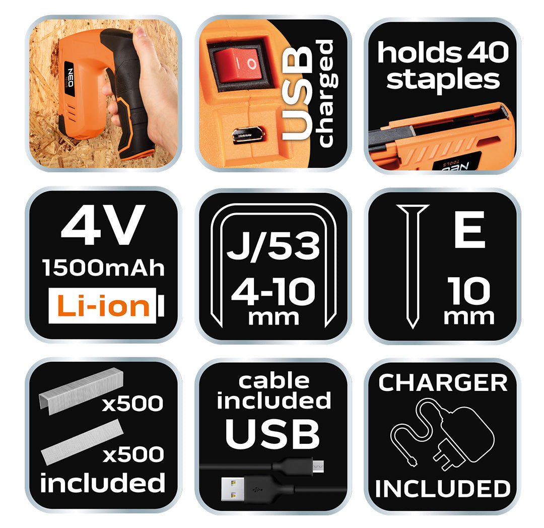 Zošívačka na čalúnenie 4V, napájaná z USB od NEO TOOLS nájdeš na naravis.sk