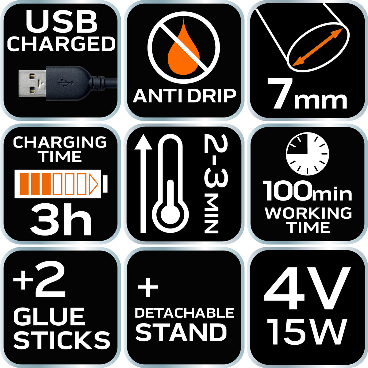 Lepiaca pištol na tavné tyčinky 8 mm, 4V, USB napájanie od NEO TOOLS nájdeš na naravis.sk