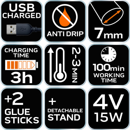 Lepiaca pištol na tavné tyčinky 8 mm, 4V, USB napájanie od NEO TOOLS nájdeš na naravis.sk