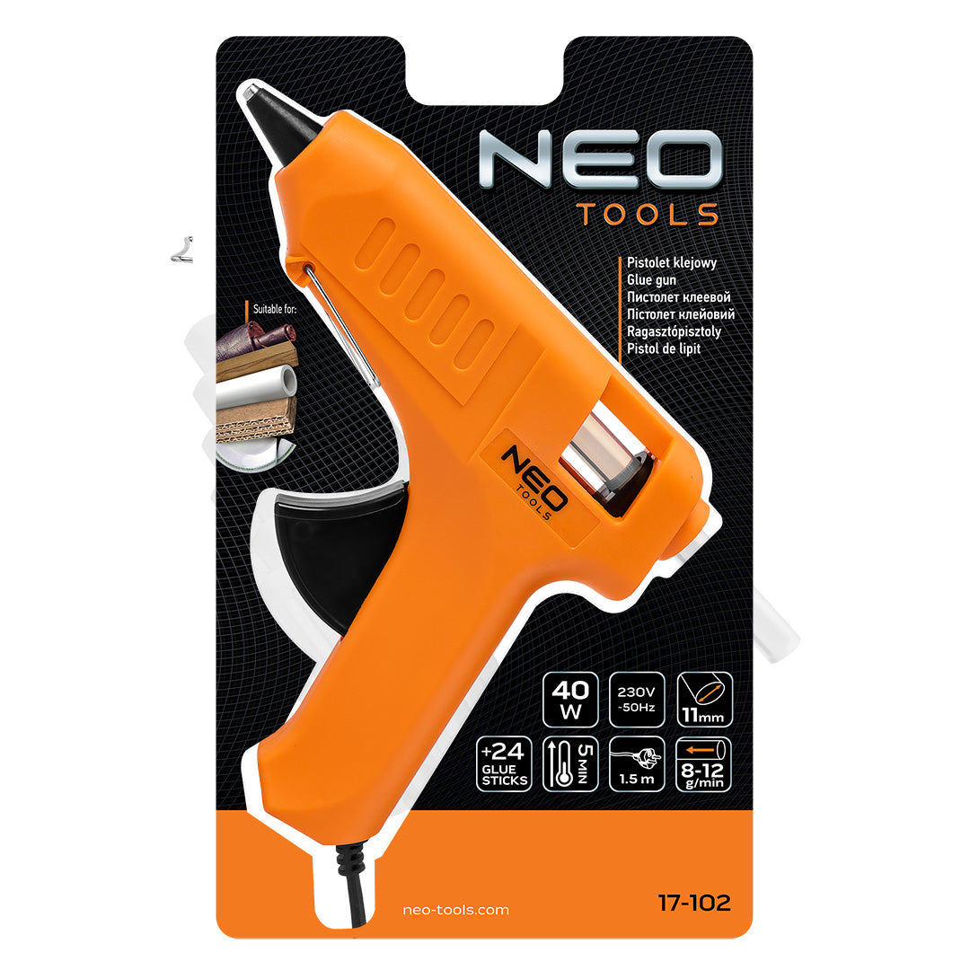 Lepiaca pištoľ 11 mm, 40 W + 24 kaziet s lepidlom od NEO TOOLS nájdeš na naravis.sk