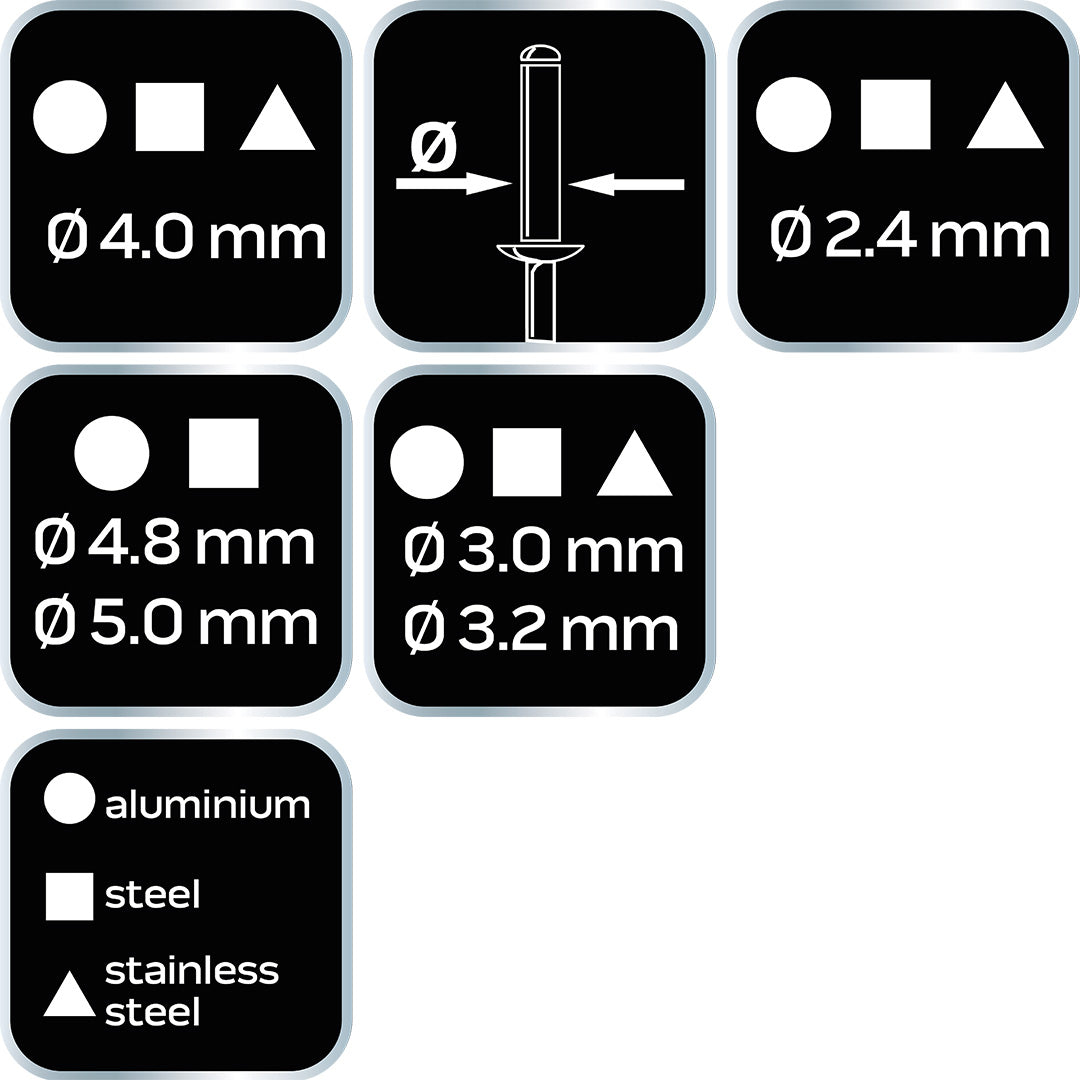 Nitovací stroj na oceľové a hliníkové nity 2,4/3,2/4,0/4,8 mm od NEO TOOLS nájdeš na naravis.sk
